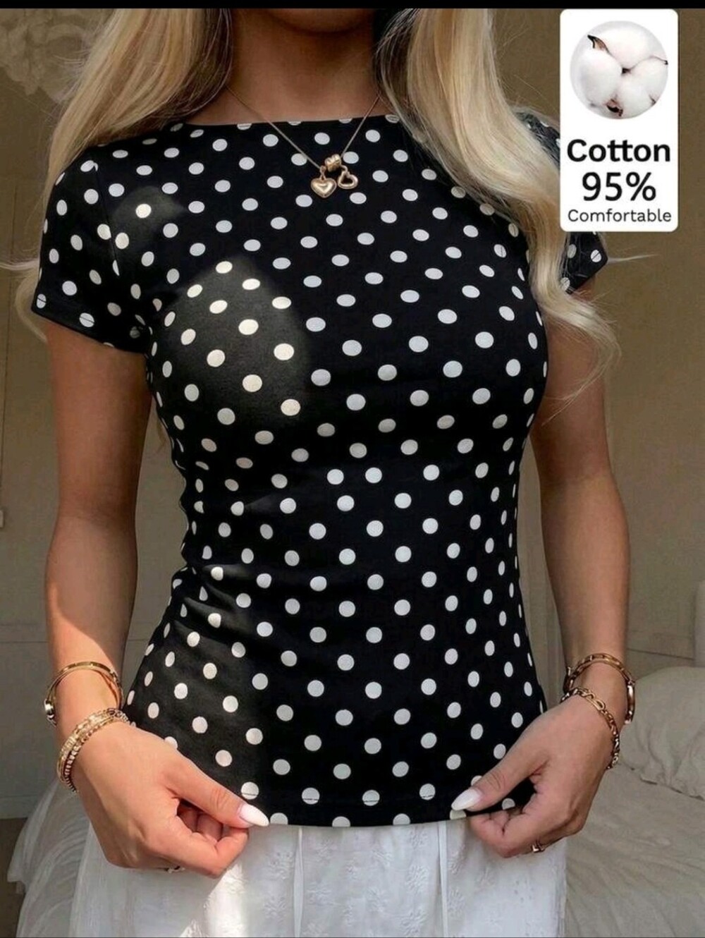 Womens Black And White Polka Dot Shirt